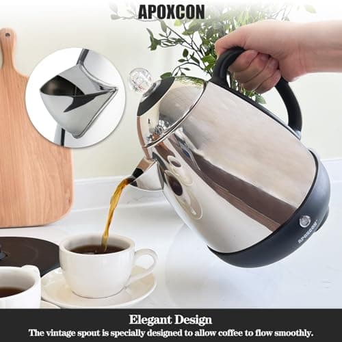 Electric Coffee Percolator Stainless Steel Coffee Maker with Clear Brew Progress Knob and No-Drip Spout Auto Keep Warm & Cordless Serving Coffee pot with On/OFF Switch Fast Brew (10 Cup)