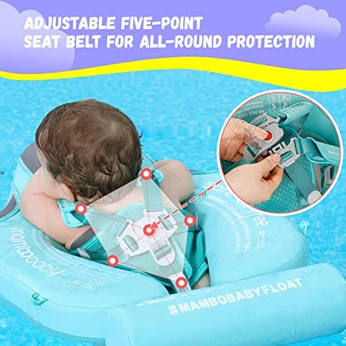 Mambobaby Baby Swim Float with Canopy Non-Inflatable Infant Pool Float with Tail 3-24 Months Avoid Flip Solid Skin-Friendly Material for Toddler Boys Girls