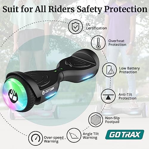 Gotrax Hoverboard with 6.5" LED Wheels & Headlight, Max 4/5 Miles Range, 6.2mph Power by Dual Brushless Motor, UL2272 Certified and 50.4Wh/65.52Wh Battery Self Balancing Scooters for 44-176lbs Kids