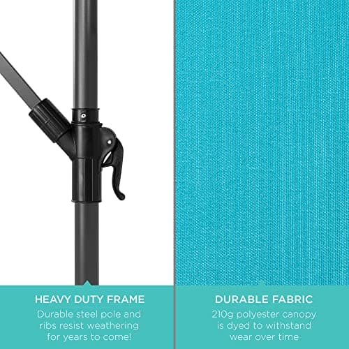 Best Choice Products 10ft Solar LED Offset Hanging Market Patio Umbrella for Backyard, Poolside, Lawn and Garden w/Easy Tilt Adjustment, Polyester Shade, 8 Ribs - Sky Blue