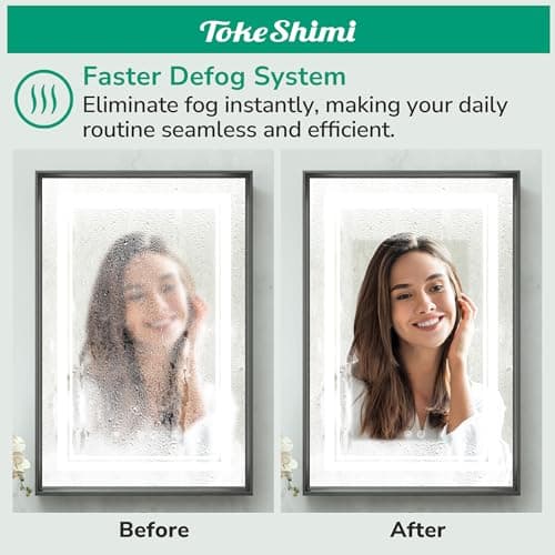 TokeShimi 24x30 Recessed Medicine Cabinet with Lights Mirror, 3-Color Stepless Dimmable LED Mirror Medicine Cabinet with Electrical Outlets and Defog, in Wall Mirror with Storage
