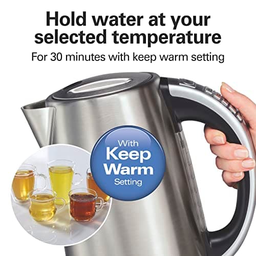 Hamilton Beach 1.7 Liter Temperature Control Electric Kettle, Water Boiler & Heater, Fast Boiling 1500 Watts, BPA Free, Cordless, Auto-Shutoff and Boil-Dry Protection, Stainless Steel (41020R)