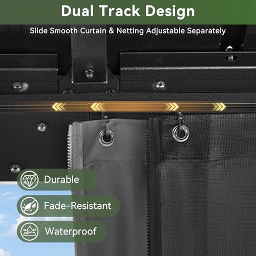 Aoxun Hardtop Gazebo 10x12, Aluminum Frame Canopy with Double Galvanized Steel Roof, Outdoor Gazebo with Breathable Netting and Privacy Curtain for Backyard