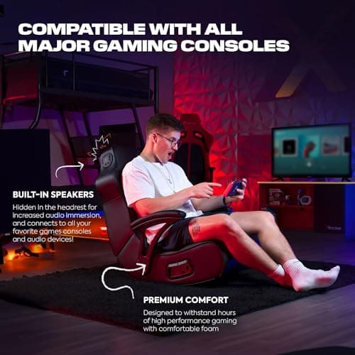 X Rocker Video Gaming Floor Rocker Chair, Built-in Audio, College Dorm Essentials for Guys and Girls, Gamers, Bedroom, Dorm Room Essentials, Foldable