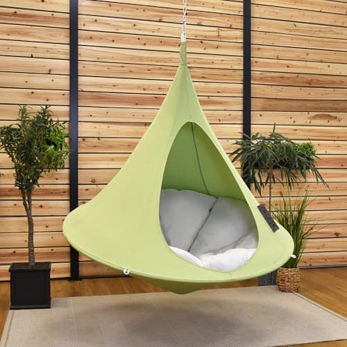 Single Cacoon Hanging Chair – Cozy Indoor/Outdoor Hammock with Polyester Canvas, 440 lb Capacity, Includes 18ft Rope & Carabiner (Leaf Green)