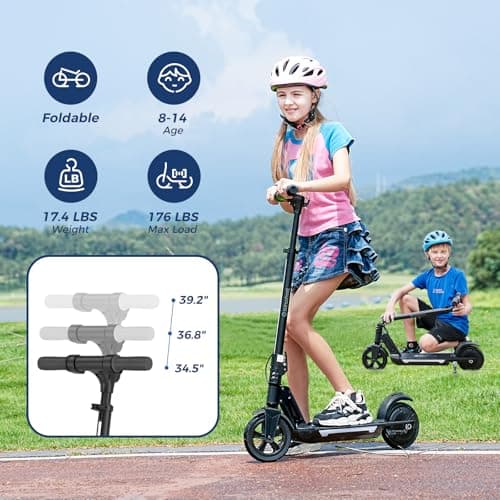 isinwheel S7 Electric Scooter for Kids Ages 8-14, 250W Foldable and 3 Adjustable Heights Kids Electric Scooter with 3 Speeds (5/8/12 Mph), Cruise Control, LED Display, Gift for Kid