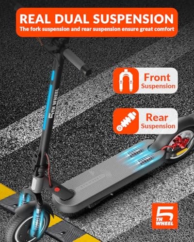 5TH Wheel V40 PRO Electric Scooters, 48V 800W Peak Motor & 20 MPH, 24.9 Miles Range, 10" Solid Tires, Front-N-Rear Suspension and Ambient Light, Folding Sport Scooters with Dual Brake System and APP