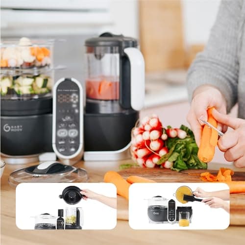 Babymoov Duo Meal Station Grey: Multi-Speed Baby Food Maker Steamer and Puree Blender, Baby Food Processor that warms & defrosts (Nutritionist Approved)