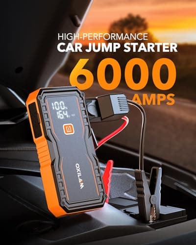 OXILAM Jump Starter 6000A for All Gas/12L Diesel, Car Battery Jumper Starter Portable, 12V Lithium Jump Box with Jumper Cables, LED Display, LED Light, Power Bank with USB, Type C Port
