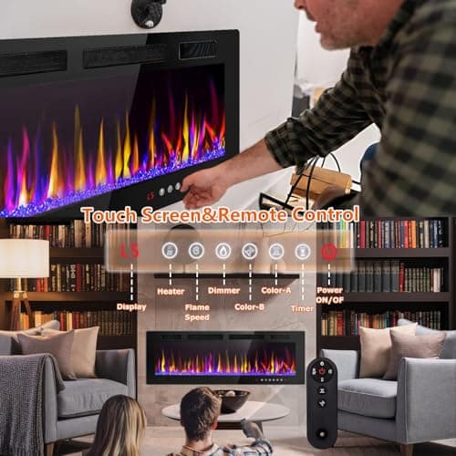 LEMBERI 72 inch Electric Fireplace Recessed and Wall Mounted,750/1500W Fireplace Heater and Linear Fireplace with Touch Screen Control Panel, Timer,Remote Control,Adjustable Flame Color and Speed