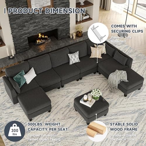 Modular Sectional Sofa, Convertible U Shaped Sofa Couch with High Density Memory Foam, 6 Seat Comfy Modular Sofa Couch for Living Room, Modern U Shaped Sectional Sofa, Dimgrey