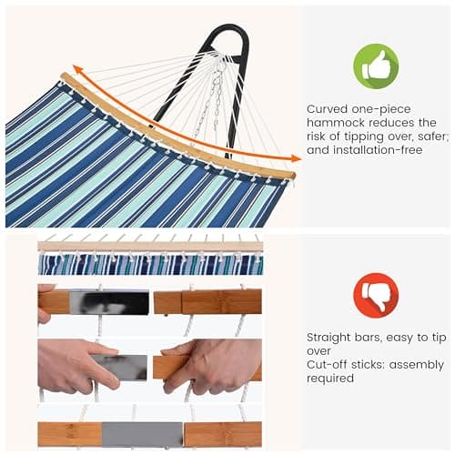 Yaheetech Hammock with Stand Set, Heavy-Duty Steel Hammock Stand for 2-3 People Outdoor, Porch, Patio, Deck and Backyard, Max Weight Capacity 475LB - Blue Stripe