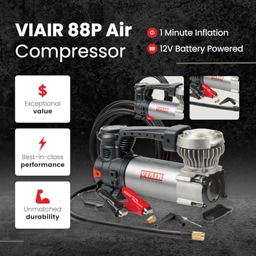 VIAIR 88P - 00088 Tire Inflator Portable On/Offroad Air Compressor for Car, Truck, SUV & RV | 12V Heavy Duty Pump 120 PSI, Alligator Clip, Twist Chuck