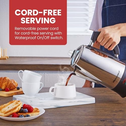 Elite Gourmet EC923 Electric Coffee Percolator, BPA Free, Keep Warm, Clear Brew Progress Knob, Cool-Touch Handle, Cordless Serve, 12-Cup, Stainless Steel