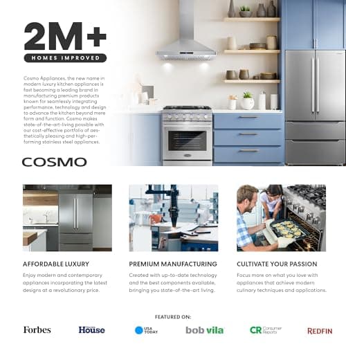 Cosmo COS-DFRL486GK 48 in. Lumin Collection 6.7 cu. ft. Double Oven Dual Fuel Range with 6 Sealed Burners, Rapid Convection, Stainless Steel
