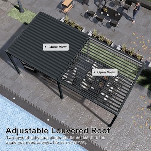 MASTERCANOPY 12’ X 16’ Louvered Pergola Outdoor Aluminum Patio Pergola with Adjustable Roof for Deck Backyard Garden (Black)