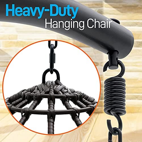 SereneLife Hanging Wicker Egg Swing Chair with Cushions & Stand – Brown Rattan Outdoor/Indoor Chair with 66 lb Capacity, Powder-Coated Steel Frame, Washable Weather-Resistant Cushions