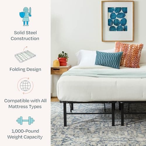 Linenspa Folding Metal Platform Bed Frame - No Box Spring Needed - Underbed Storage - Simple Tool Free Assembly - Mattress Foundation - 14" High - Traditional Design - Sturdy Steel - Full Size