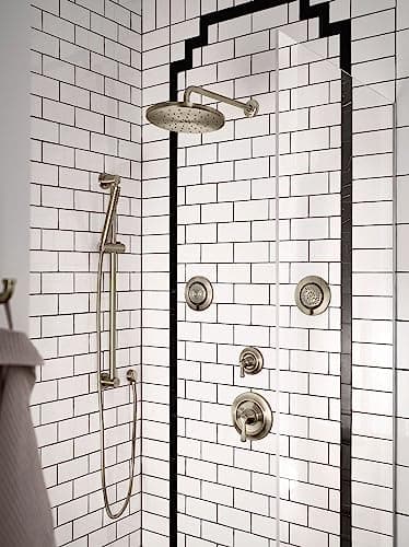 Moen Waterhill Brushed Nickel 10-Inch Wide Single Function Rain Showerhead with Immersion Rainshower Technology, S112BN