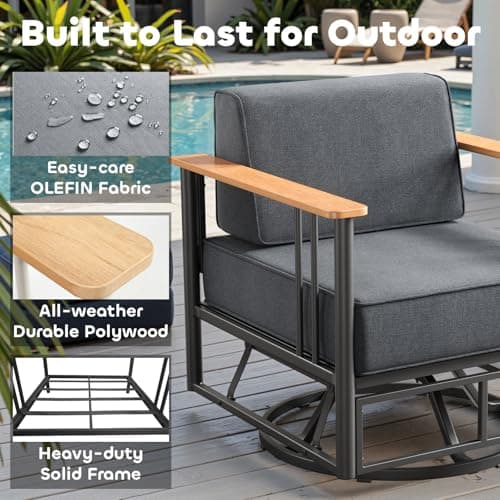Luxury Outdoor Furniture Set with Swivel Chairs, 7 PCS Patio Furniture Set with Extra Thick Cushions, Suitable for Porch, Balcony, Deck, Patio, Yard, Poolside, Black/Grey