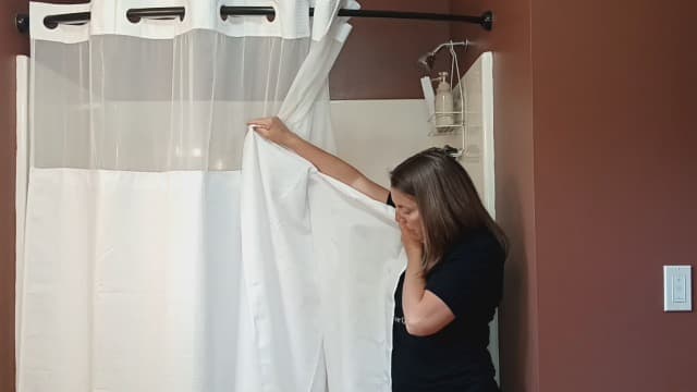 White No Hook Shower Curtain with Snap in Liner,230GSM Waffle Weave Shower Curtains for Bathroom,71W x 74H