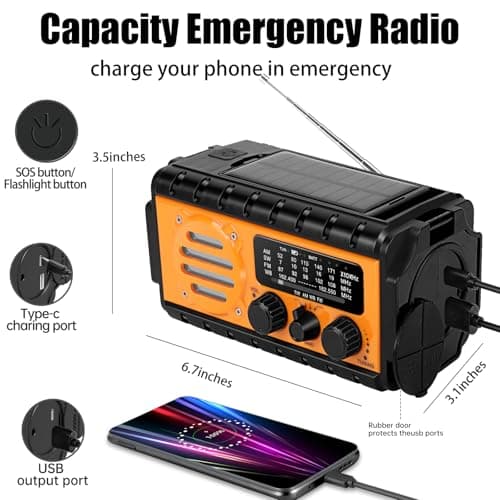 74000mWh Emergency Radio with NOAA Weather, Portable Hand Crank SW/AM/FM Survival Radio with Fast Charge Rechargeable Solar Battery, Flashlight, Reading Lamp,SOS Sirenor Home Outdoor