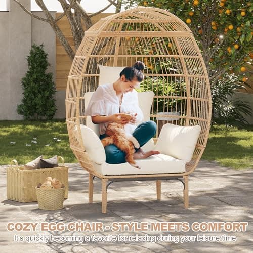 Paito Egg Chair Oversized Lounger, Wicker Egg Rattan Chair Outdoor Indoor, 500 Lbs Egg Shape Balcony Chair for Living Room, Balcony, Backyard