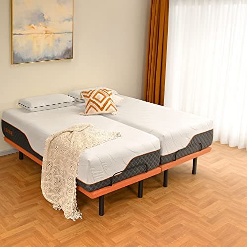 ESHINE Split King Adjustable Bed Frame with Mattress - 14” Luxury Hybrid Mattress, Smart APP Contorl, Massage, Zero Gravity, Anti-Snore, 5 Minutes Installation, Head and Foot Incline, Split King