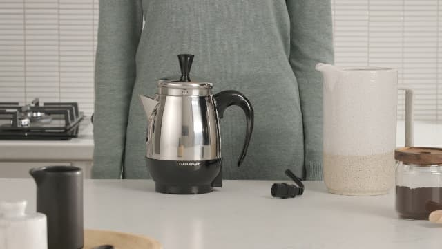 Farberware Electric Coffee Percolator, FCP240, Stainless Steel Basket, Automatic Keep Warm, No-Drip Spout, 4 Cup