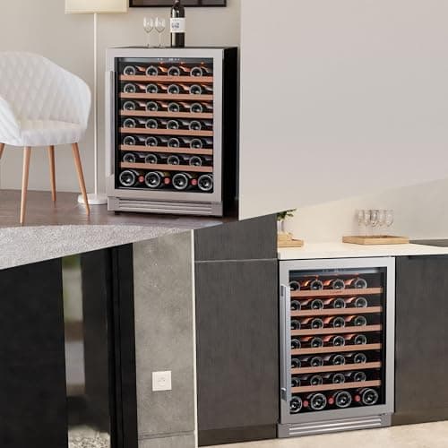 24 Inch Wine Fridge, 54 Bottle Wine Cooler Refrigerator, 40-65°F Wine Refrigerator Glass Door, 3 LED Wine Fridge, Built-in or Freestanding Wine Fridge for Home/Bar/Kitchen (5.65 cu.ft)