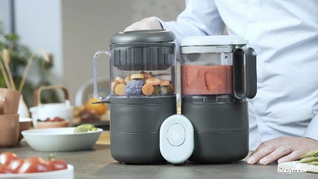 Babymoov Duo Meal Lite Food Maker - 4 in 1 Baby Food Processor with Steam Cooker, Blender, Baby Purees, Warmer and Defroster (Nutritionist Approved), Dark Grey