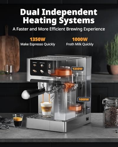 AIRMSEN 20 Bar Espresso Machine with Automatic Milk Frother, Cappuccino & Latte Coffee Maker with Quick Brew Dual Boiler (1350W + 1000W), Stainless Steel, 60oz Water Tank, Touchscreen
