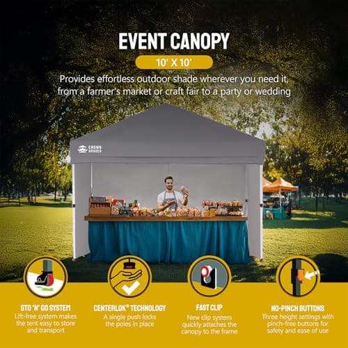 CROWN SHADES 10X10 Comercial Instant Canopy Pop Up Tent with Center Lock (10x10 with 4 Sidewalls, Grey)