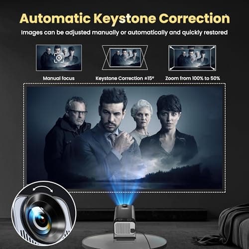 Smart Mini Projector with WiFi and Bluetooth,4k Portable Projector, 180° Rotating Adjustment with Android, Home Videoprojector with Auto Keystone Correction , Black