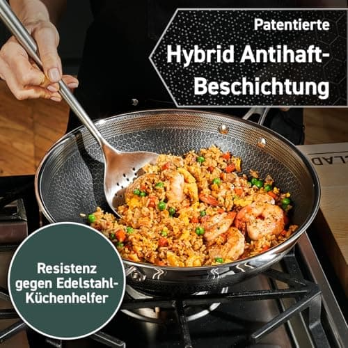 HexClad Hybrid Nonstick 12-Inch Wok, Stay-Cool Handle, Dishwasher-Friendly, Oven-Safe Up to 900°F, Induction Ready, Compatible with All Cooktops