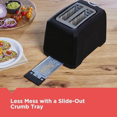 BLACK+DECKER 2-Slice Toaster, T2569B, Extra Wide Slots, 6 Shade Settings, 850 Watts, Crumb Tray, Cancel Button