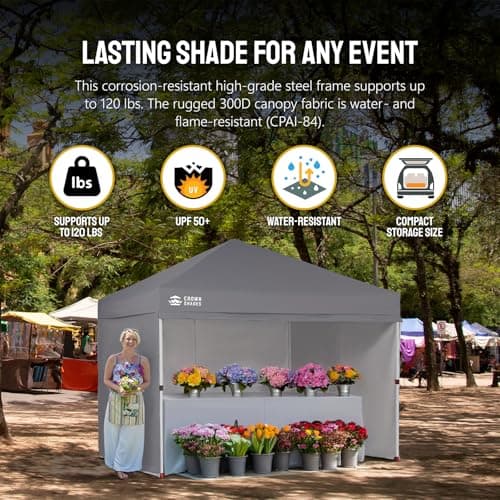 CROWN SHADES 10X10 Comercial Instant Canopy Pop Up Tent with Center Lock (10x10 with 4 Sidewalls, Grey)