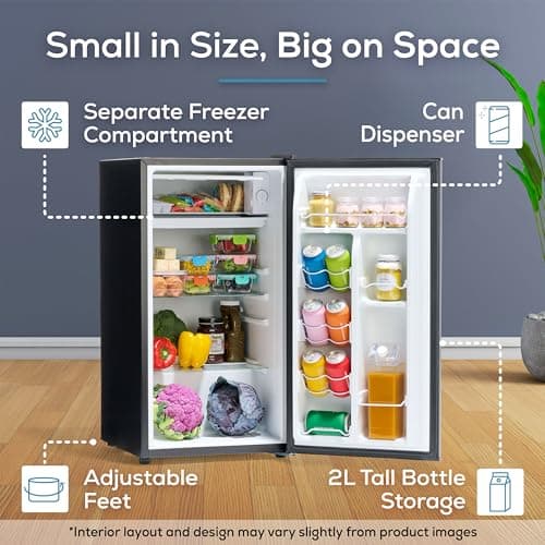 Igloo 3.2 Cu.Ft. Single Door Compact Refrigerator with Freezer - Slide Out Glass Shelf, Perfect for Homes, Offices, Dorms - Black