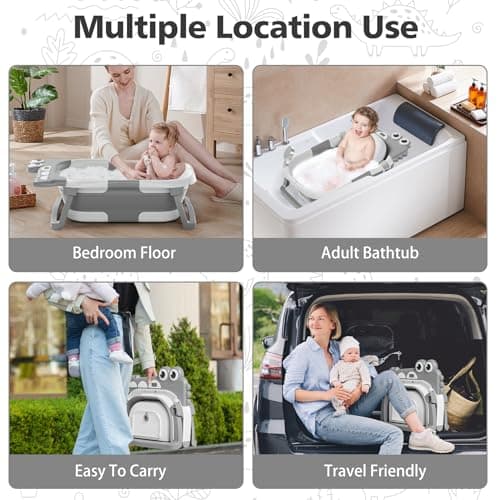TPN Collapsible Baby Bathtub for Infants to Toddler with Real-time Temp Monitor+Floating Cushion,Foldable Baby Bath Tub Set Applicable 0-36 Month,Perfect Portable Travel Baby Tub for Newborns Boy