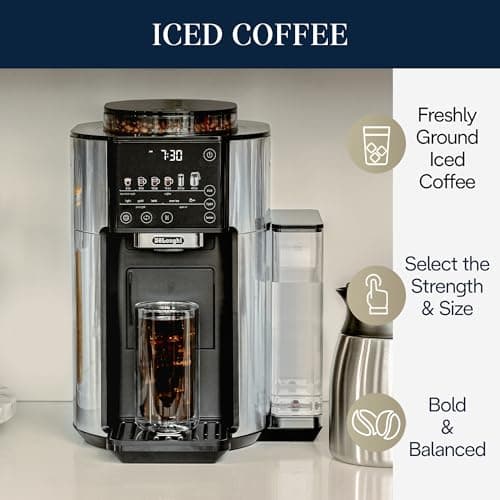 De'Longhi TrueBrew Drip Coffee Maker, Built in Grinder, Single Serve, 8 oz to 24 oz with 40 oz Carafe, Hot or Iced Coffee, Stainless,CAM51035M, Silver/Black