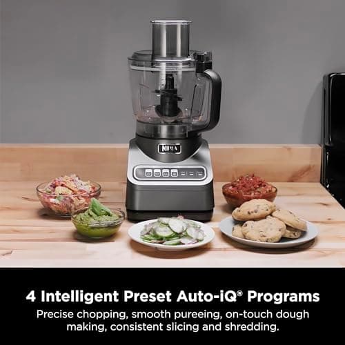 Ninja Food Processor, Professional Plus, 1000 Peak Watts, 4 Functions for Chopping, Slicing, Purees & Dough with 9-Cup Processor Bowl, 3 Blades, Food Chute & Pusher, Silver, BN601