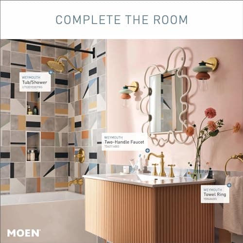 Moen Weymouth Brushed Gold Two-Handle Widespread Cross Handle Bathroom Faucet Trim Kit, Valve Required, TS42114BG