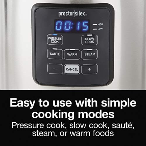 Proctor Silex Proctor-Silex Simplicity 4-in-1 Electric Pressure Cooker, 3 Quart Multi-Function With Slow Cook, Steam, Sauté, Rice, Stainless Steel (34503)