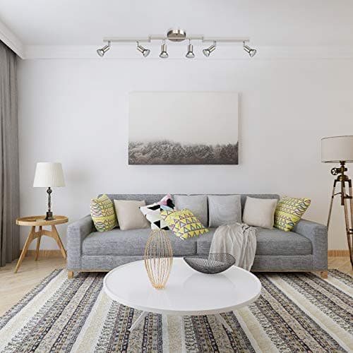 Ascher 6-Light LED Track Lighting Kit, Flexibly Rotatable Light Heads, 6 Way Ceiling Spotlight Matt Nickel Finish, Including 6 GU10 LED Bulbs (4W 400LM Daylight White 5000K)