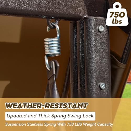 3 in 1 Outdoor Porch Swing with Adjustable Canopy, 3 Seat Outdoor Swing for Adults, Patio Swing Chair with Thickened Cushions,Pillows & Cup Holders for Backyard, Porch, Garden (Brown)