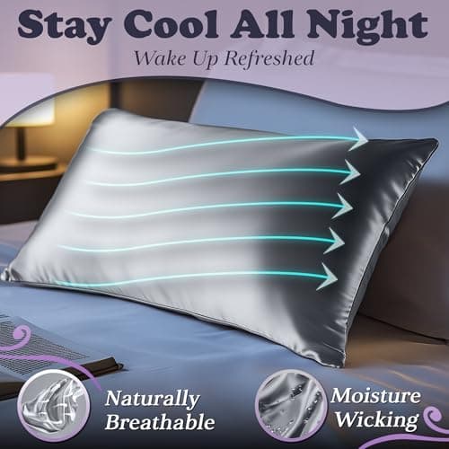 DECOLURE 100% Pure Mulberry Silk Pillow Case Standard Size – Highest Grade 30 Momme 6A+, Luxuriously Soft & Cooling Silk Pillowcase for Hair & Skin, Hypoallergenic, Breathable, Hidden Zipper (Silver)