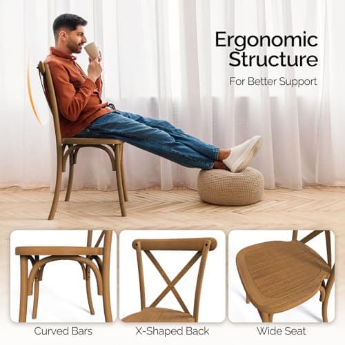 VINGLI Plastic Outdoor Dining Chairs Set of 6, Stackable Patio Farmhouse Brown Dining Chairs with X Back, Waterproof Kitchen & Dining Room Chairs for Indoor-Outdoor, Capacity 400 lbs