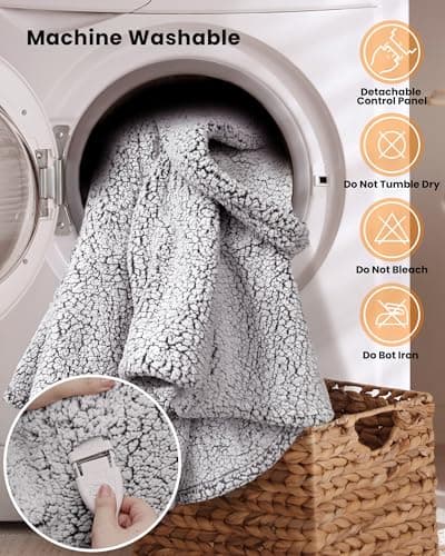 Electric Blanket Heated Throw Soft Double Sherpa Super Cozy with 6 Fast Heating Levels & 1-4 Hours Auto-Off, Over-Heat Protection, Machine Washable-White