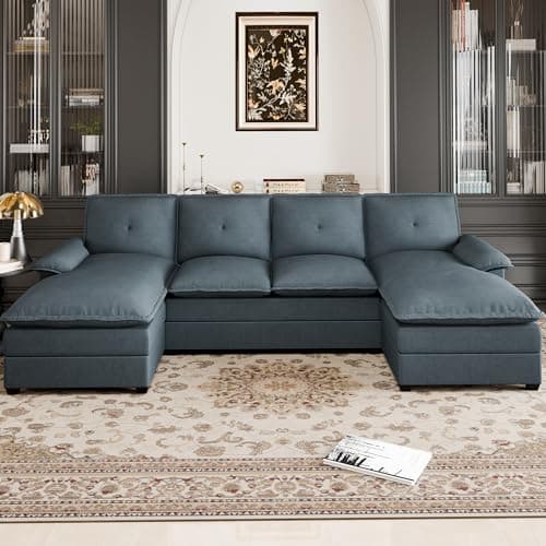U Shaped Sectional Couch for Living Room,110" 4-Seater Comfy Couch with Double Chaise,Deep Seat Modular Sofa Couches with Thick Cushion & Soft Backrest,Dark Gray