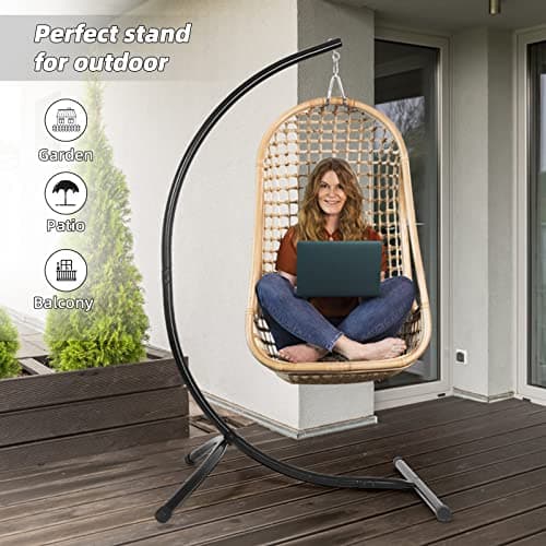GOUTIME Hammock Chair Stand Only, Hanging Swing Egg Chair Stands Frame Holder, Heavy Duty Steel C Stand for Indoor Outdoor, Max Load 350 LBS
